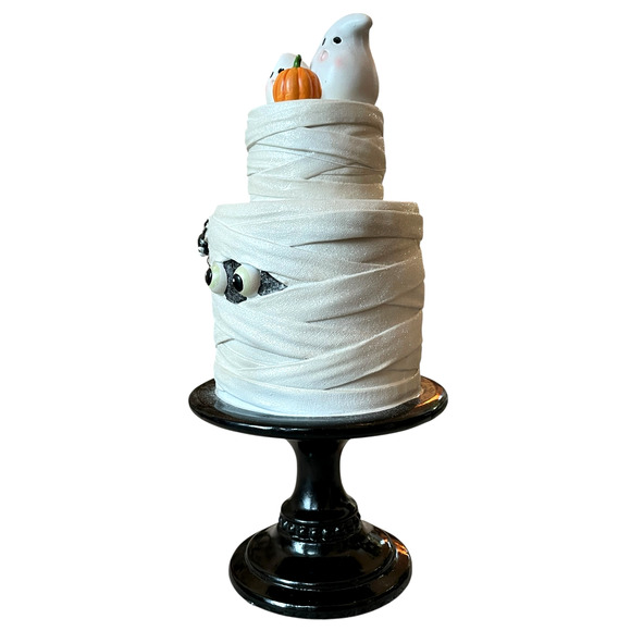 SWEET TREATS 2-Tier Mummy Halloween Faux Cake With Ghost & Pumpkin 19" NEW - Picture 10 of 16
